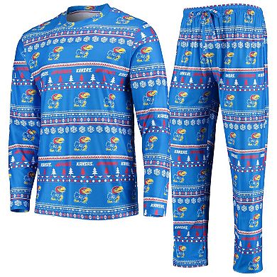 Men's Concepts Sport Royal Kansas Jayhawks Ugly Sweater Long Sleeve T-Shirt and Pants Sleep Set