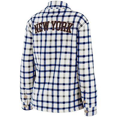 Women's WEAR by Erin Andrews Oatmeal New York Islanders Plaid Button-Up Shirt Jacket