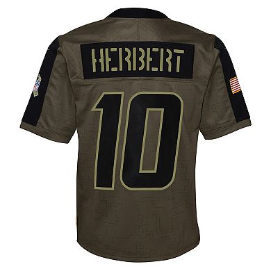 Youth Nike Justin Herbert Olive Los Angeles Chargers 2021 Salute To Service Game Jersey
