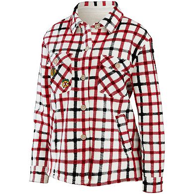 Women's WEAR by Erin Andrews Oatmeal Chicago Blackhawks Plaid Button-Up Shirt Jacket