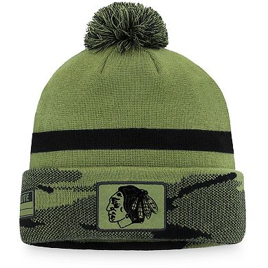 Men's Fanatics Branded Camo Chicago Blackhawks Military Appreciation Cuffed Knit Hat with Pom
