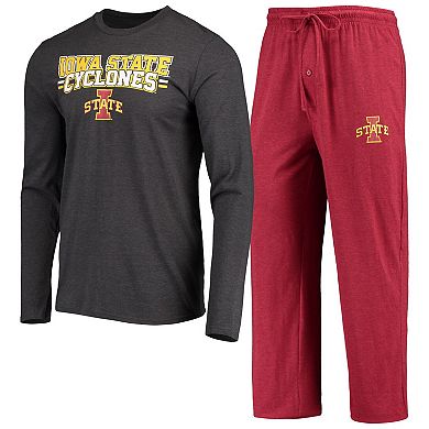 Men's Concepts Sport Cardinal/Heathered Charcoal Iowa State Cyclones Meter Long Sleeve T-Shirt & Pants Sleep Set