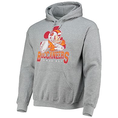 Men's Junk Food Heathered Gray Tampa Bay Buccaneers Disney Mickey Quarterback Pullover Hoodie