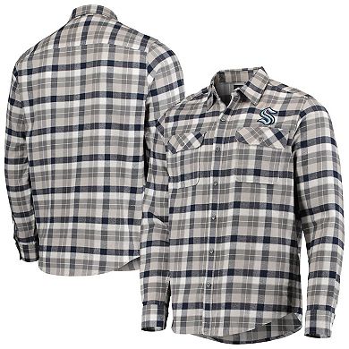 Men's Antigua Deep Sea Blue/Gray Seattle Kraken Ease Plaid Button-Up Long Sleeve Shirt