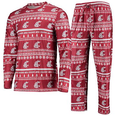 Men's Concepts Sport Crimson Washington State Cougars Ugly Sweater Long Sleeve T-Shirt and Pants Sleep Set