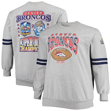 Men's Mitchell & Ness Heathered Gray Denver Broncos Big & Tall Allover Print Pullover Sweatshirt