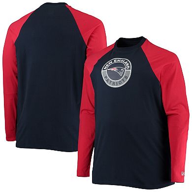Men's New Era Navy/Red New England Patriots Big & Tall League Raglan Long Sleeve T-Shirt