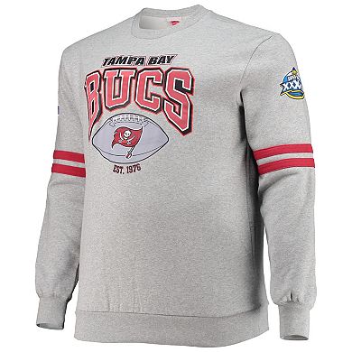 Men's Mitchell & Ness Heathered Gray Tampa Bay Buccaneers Big & Tall Allover Print Pullover Sweatshirt