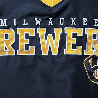 Men's G-III Sports by Carl Banks Navy/Gold Milwaukee Brewers Kickoff Raglan V-Neck Pullover Jacket