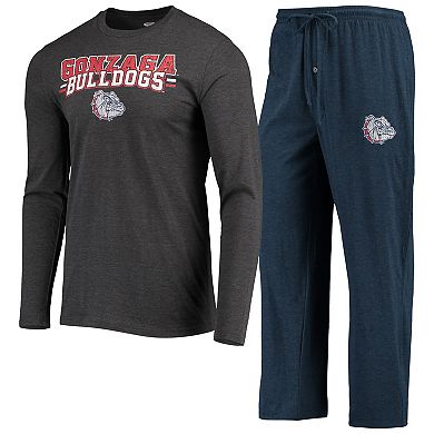 Men's Concepts Sport Navy/Heathered Charcoal Gonzaga Bulldogs Meter Long Sleeve T-Shirt & Pants Sleep Set