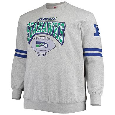 Men's Mitchell & Ness Heathered Gray Seattle Seahawks Big & Tall Allover Print Pullover Sweatshirt