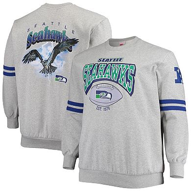 Men's Mitchell & Ness Heathered Gray Seattle Seahawks Big & Tall Allover Print Pullover Sweatshirt