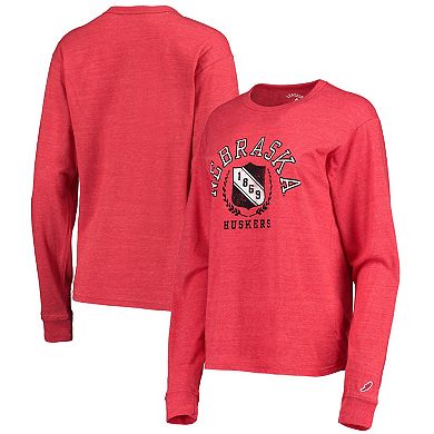 Women's League Collegiate Wear Heathered Scarlet Nebraska Huskers Seal Victory Falls Oversized Tri-Blend Long Sleeve T-Shirt
