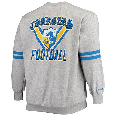 Men's Mitchell & Ness Heathered Gray Los Angeles Chargers Big & Tall Allover Print Pullover Sweatshirt