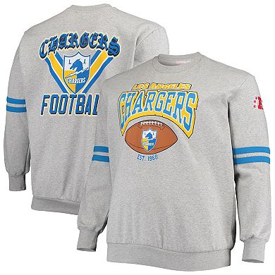 Men's Mitchell & Ness Heathered Gray Los Angeles Chargers Big & Tall Allover Print Pullover Sweatshirt