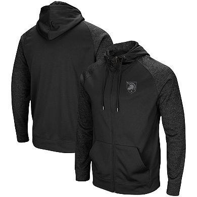 Men's Colosseum Black Army Black Knights Blackout 3.0 Tonal Raglan Full-Zip Hoodie