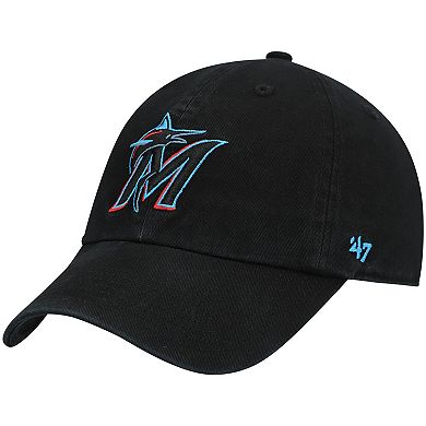 Youth '47 Black Miami Marlins Team Logo Clean Up Adjustable Hat