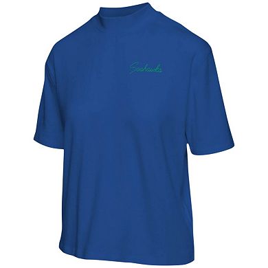 Women's Junk Food Royal Seattle Seahawks Half-Sleeve Mock Neck T-Shirt