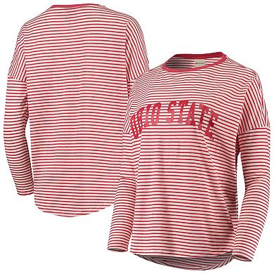 Women's Scarlet/White Ohio State Buckeyes Melange Striped Boxy Long Sleeve T-Shirt