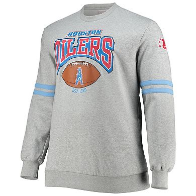 Men's Mitchell & Ness Heathered Gray Houston Oilers Big & Tall Gridiron Classics Allover Print Pullover Sweatshirt