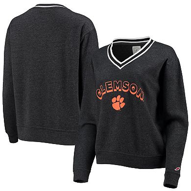Women's League Collegiate Wear Heathered Black Clemson Tigers Victory Springs Tri-Blend V-Neck Pullover Sweatshirt