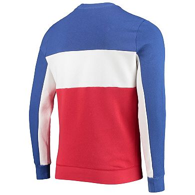 Men's Junk Food Royal/Red New England Patriots Color Block Pullover Sweatshirt