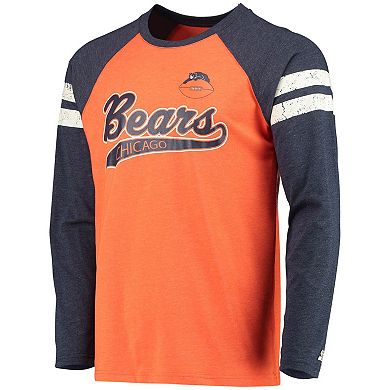 Men's Starter Orange/Navy Chicago Bears Throwback League Raglan Long Sleeve Tri-Blend T-Shirt