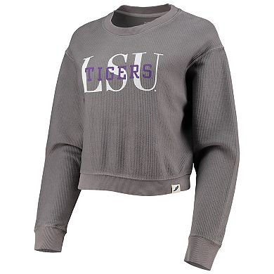 Women's League Collegiate Wear Graphite LSU Tigers Classic Corded Timber Crop Pullover Sweatshirt