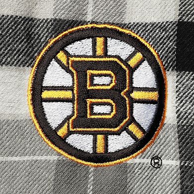 Men's Antigua Black/Gray Boston Bruins Ease Plaid Button-Up Long Sleeve Shirt