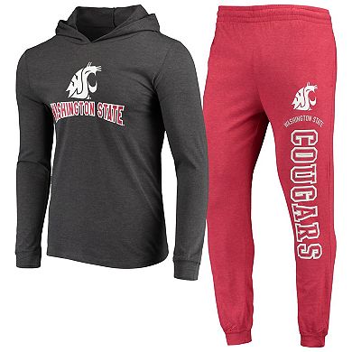 Men's Concepts Sport Crimson/Heather Charcoal Washington State Cougars Meter Long Sleeve Hoodie T-Shirt & Jogger Pajama Set