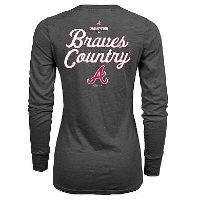 Women's Majestic Threads Charcoal Atlanta Braves 2021 World Series Champions Hometown Long Sleeve V-Neck T-Shirt