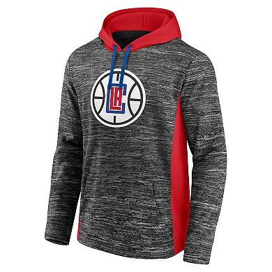 Men's Fanatics Branded Heathered Charcoal LA Clippers Instant Replay Colorblocked Pullover Hoodie