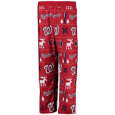 Youth Red Washington Nationals Allover Print Long Sleeve Top & Pants Sleep Set