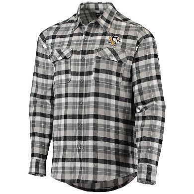 Men's Antigua Black/Gray Pittsburgh Penguins Ease Plaid Button-Up Long Sleeve Shirt