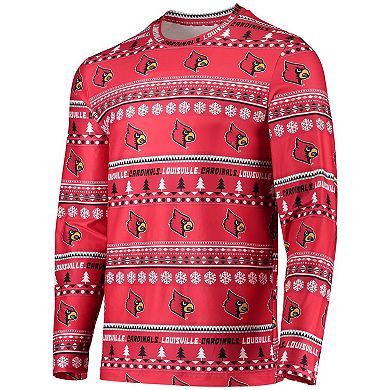 Men's Concepts Sport Red Louisville Cardinals Ugly Sweater Long Sleeve T-Shirt and Pants Sleep Set