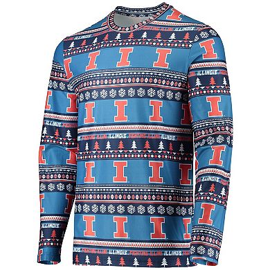 Men's Concepts Sport Blue Illinois Fighting Illini Ugly Sweater Long Sleeve T-Shirt and Pants Sleep Set