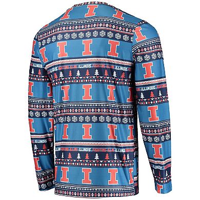 Men's Concepts Sport Blue Illinois Fighting Illini Ugly Sweater Long Sleeve T-Shirt and Pants Sleep Set