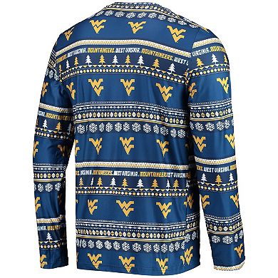 Men's Concepts Sport Navy West Virginia Mountaineers Ugly Sweater Long Sleeve T-Shirt and Pants Sleep Set