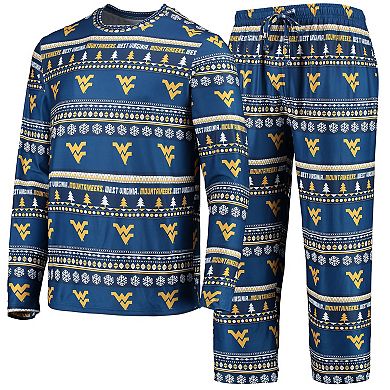 Men's Concepts Sport Navy West Virginia Mountaineers Ugly Sweater Long Sleeve T-Shirt and Pants Sleep Set