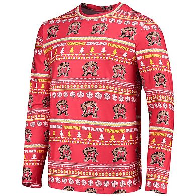 Men's Concepts Sport Red Maryland Terrapins Ugly Sweater Long Sleeve T-Shirt and Pants Sleep Set