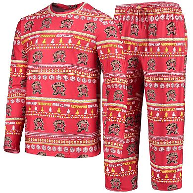 Men's Concepts Sport Red Maryland Terrapins Ugly Sweater Long Sleeve T-Shirt and Pants Sleep Set