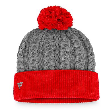 Women's Fanatics Branded Charcoal/Red Chicago Blackhawks Cuffed Knit Hat with Pom