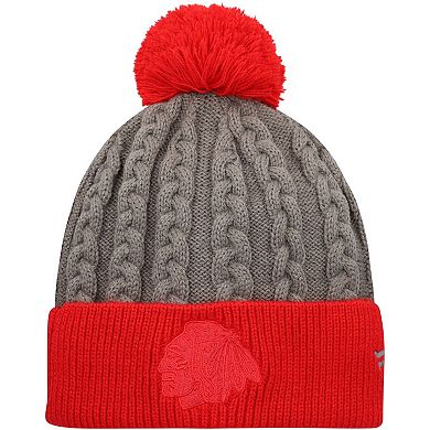 Women's Fanatics Branded Charcoal/Red Chicago Blackhawks Cuffed Knit Hat with Pom