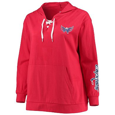 Women's Alexander Ovechkin Red Washington Capitals Plus Size Lace-Up V-Neck Pullover Hoodie