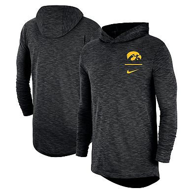 Men's Nike Black Iowa Hawkeyes Slub Space-Dye Performance Long Sleeve Hoodie T-Shirt