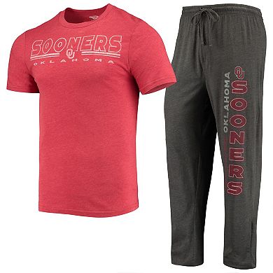 Men's Concepts Sport Heathered Charcoal/Crimson Oklahoma Sooners Meter T-Shirt & Pants Sleep Set