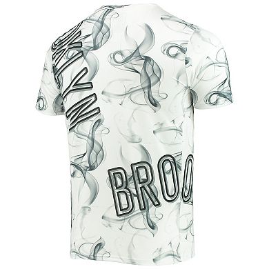 Men's White/Black Brooklyn Nets Asymmetric Bold Smoke T-Shirt