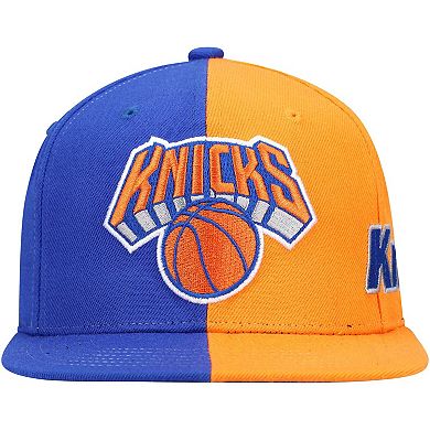 Men's Mitchell & Ness Blue/Orange New York Knicks Team Half and Half Snapback Hat