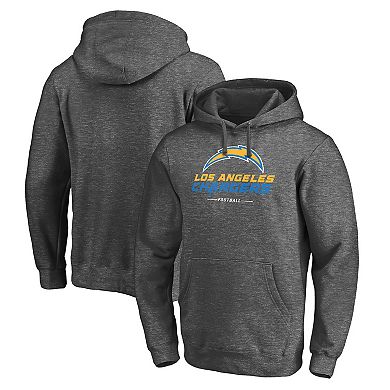Men's Fanatics Branded Heather Charcoal Los Angeles Chargers Logo Team Lockup Fitted Pullover Hoodie