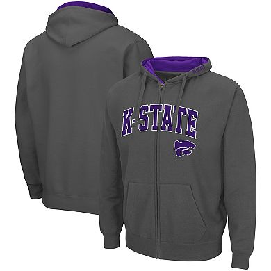 Men's Colosseum Charcoal Kansas State Wildcats Arch & Logo 3.0 Full-Zip Hoodie